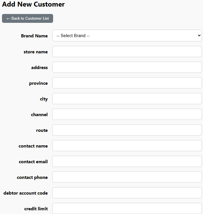 Add New Customer Form