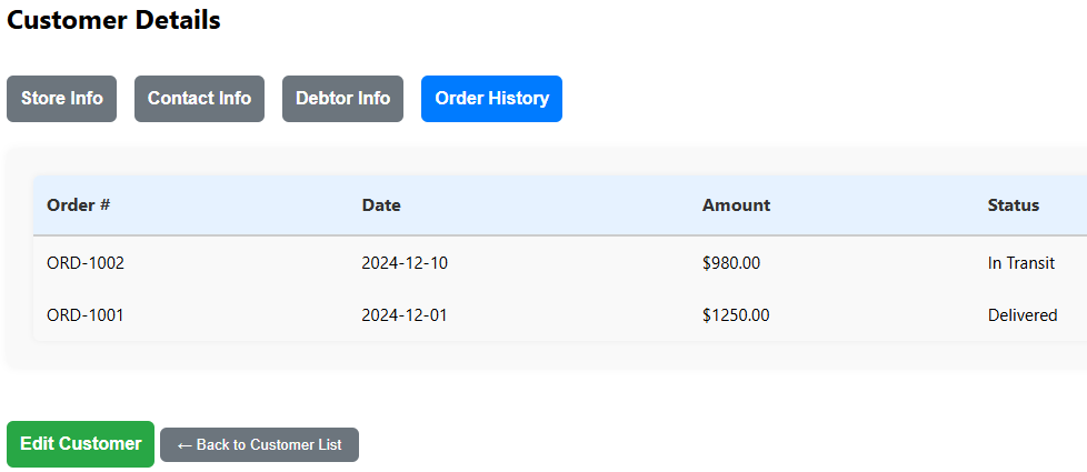 Customer Order History